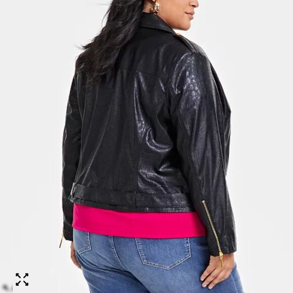 I.N.C. International Concepts Croc-Embossed Faux-Leather Moto Jacket - Picture 3 of 3